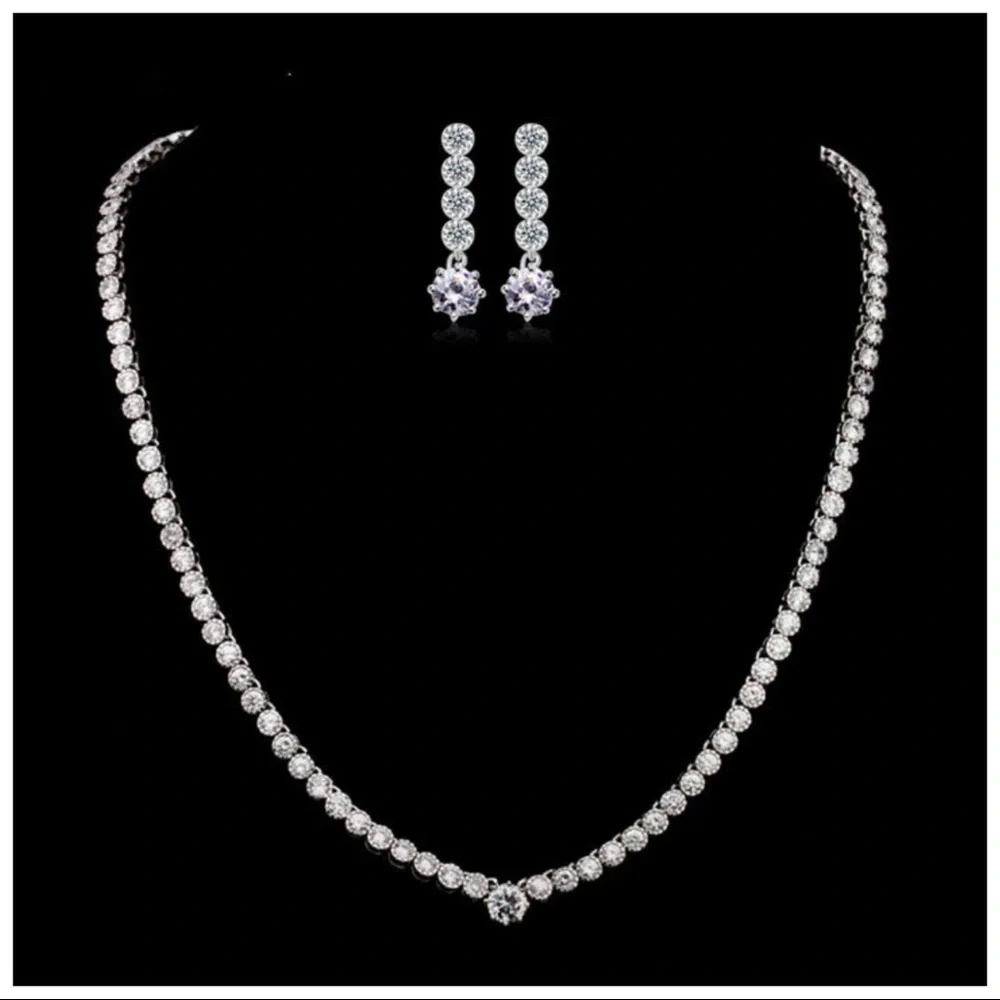 ๐บ The Natlah Swarovski Crystals Tennis Necklace Earring Set - Picture 1 of 6